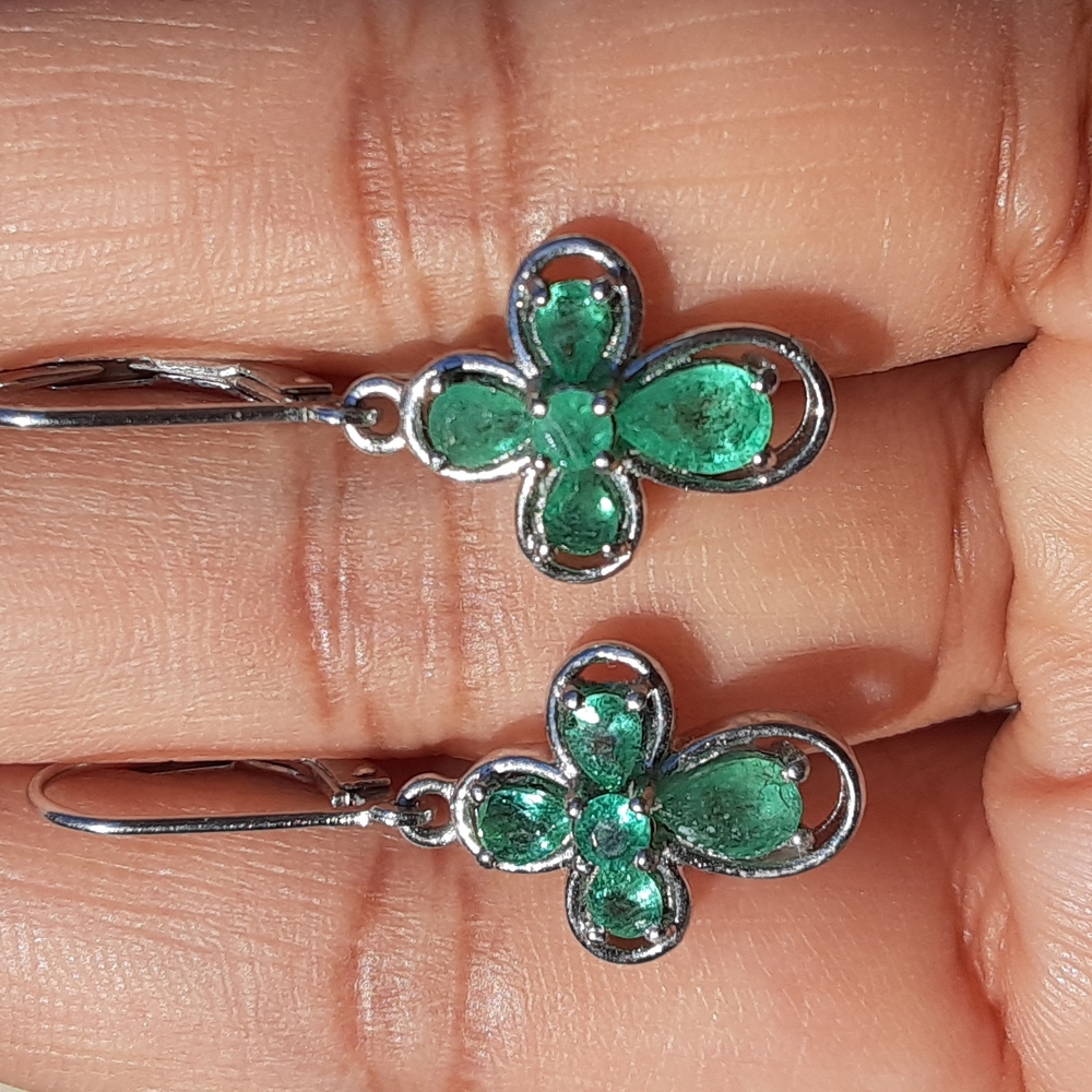 925 Genuine Quality African  Emerald cross earrings.